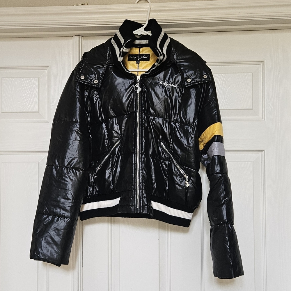 Baby Phat bumpy puffer Y2K black and gold coat size xl, like new